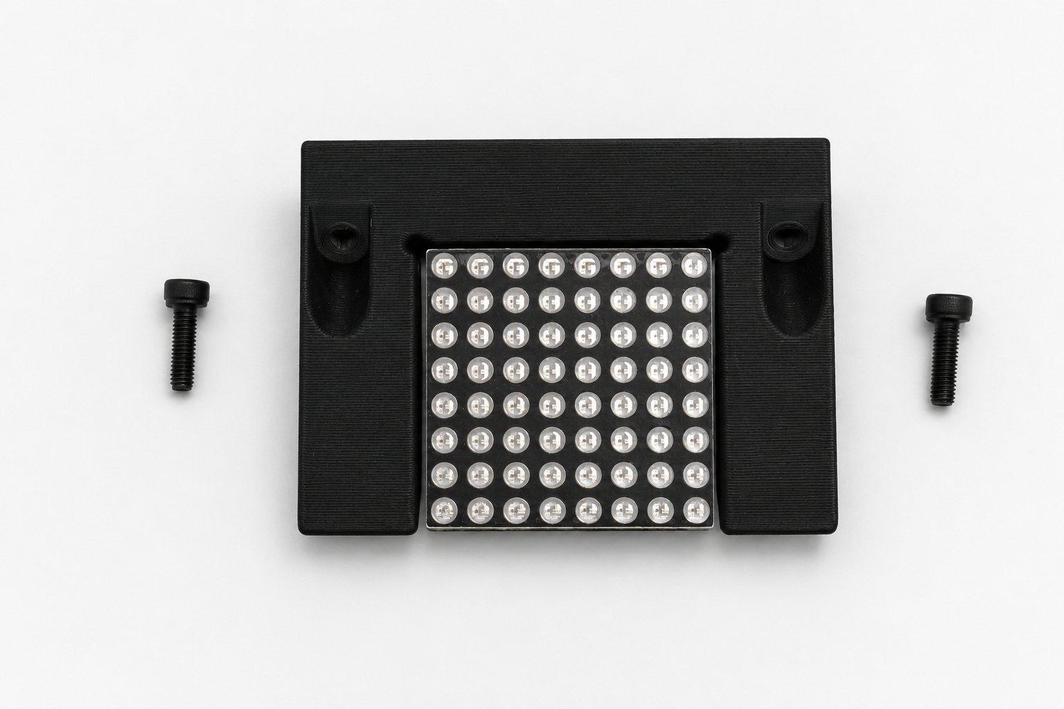 The 8 by 8 LED dot matrix display in its housing