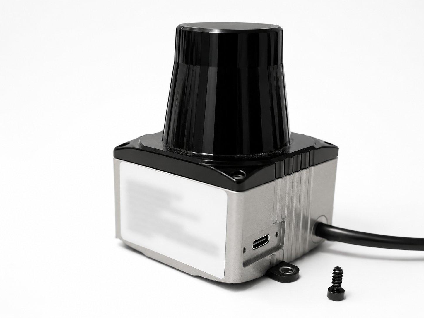 The LakiBeam L1 spinning LiDAR unit on its mount