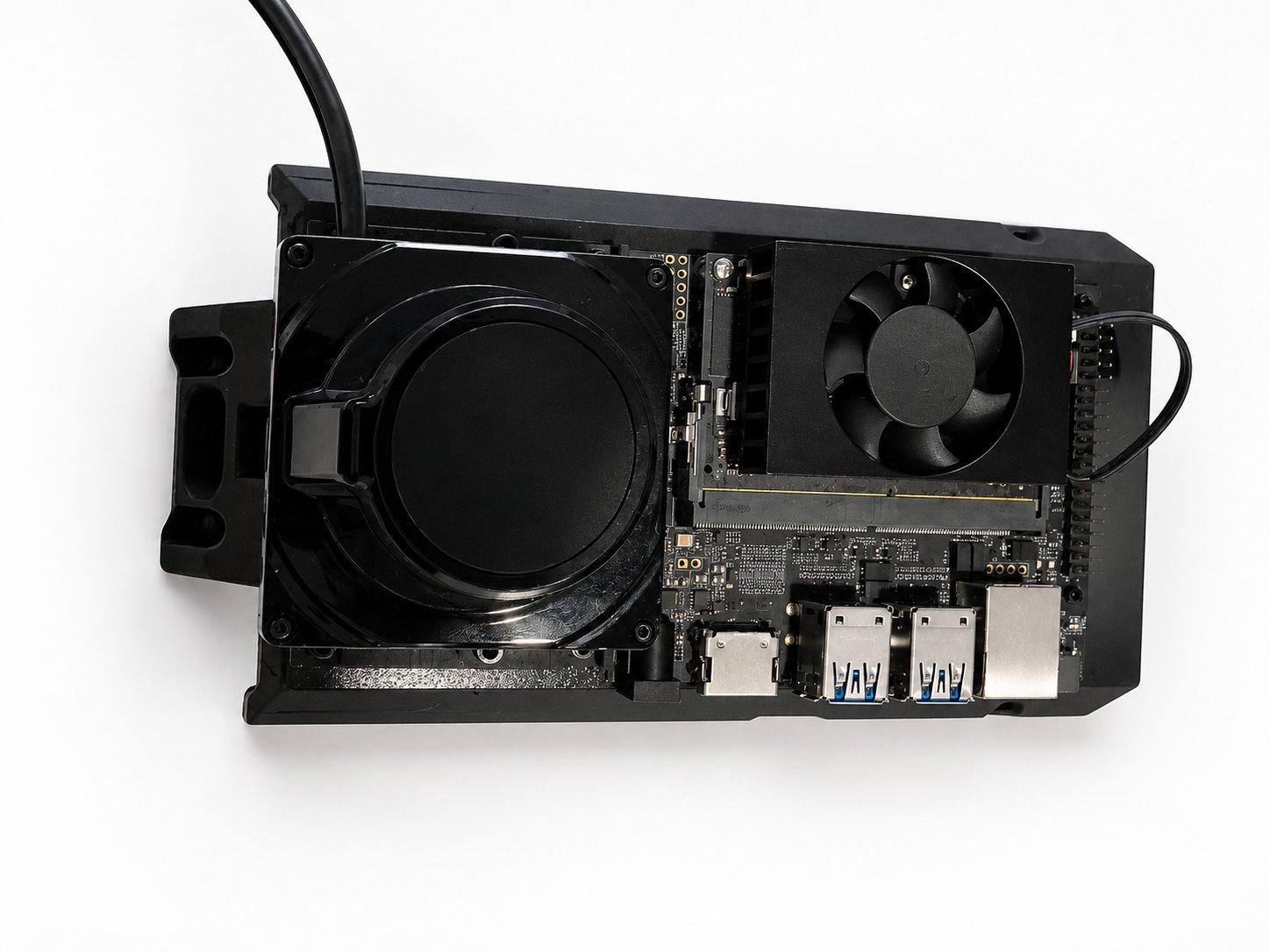 The loaded top plate with the LiDAR in place and the Jetson Orin Nano mounted beside it