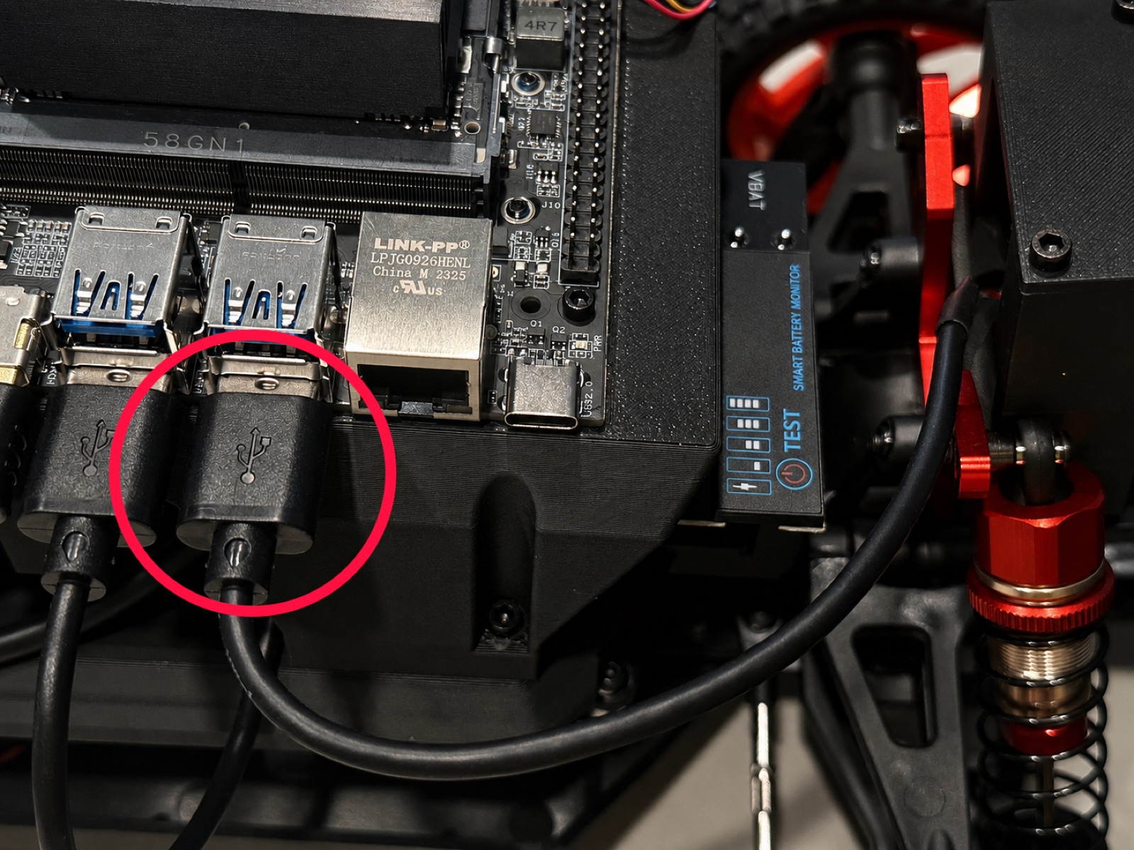 Click to enlarge The camera's USB-A cable plugged into the Jetson