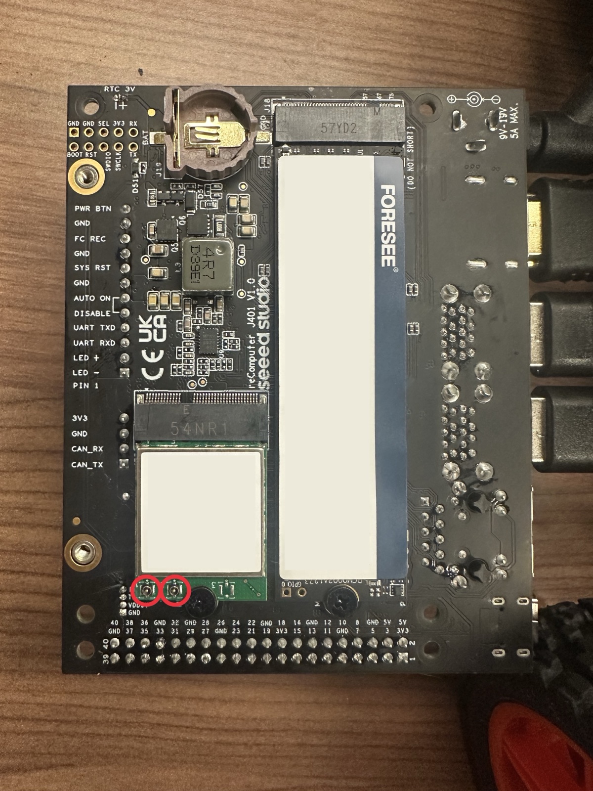 Click to enlarge The flipped Jetson with the antenna sockets on the Wi-Fi card highlighted
