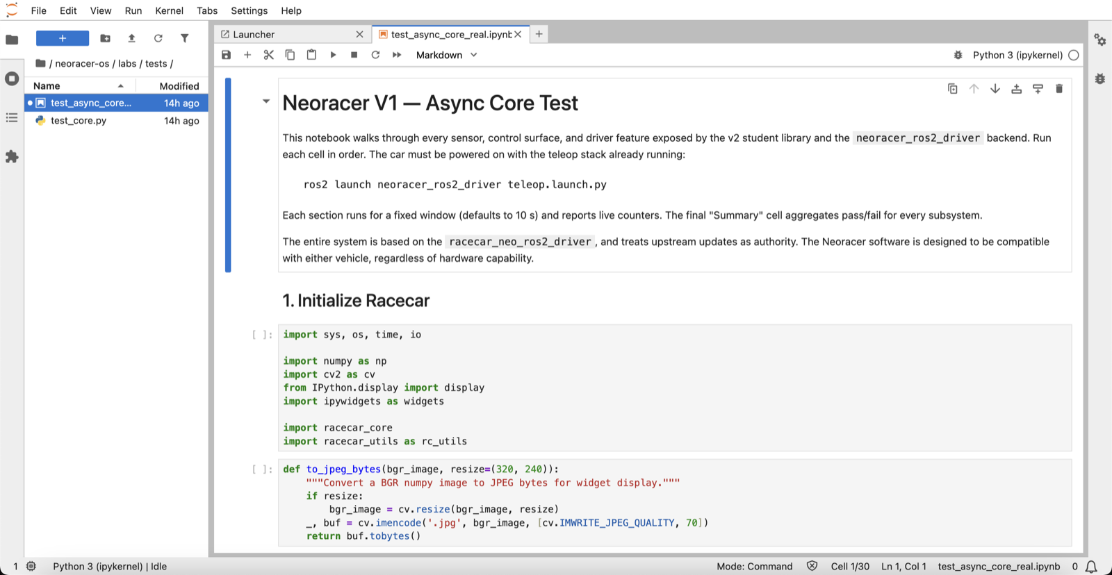 Click to enlarge The Async Core Test notebook open in JupyterLab