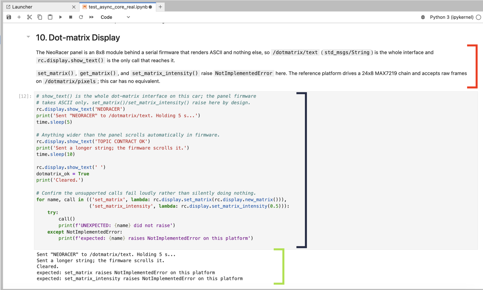 Click to enlarge A typical test cell with its title and explanation, code block, and printed output